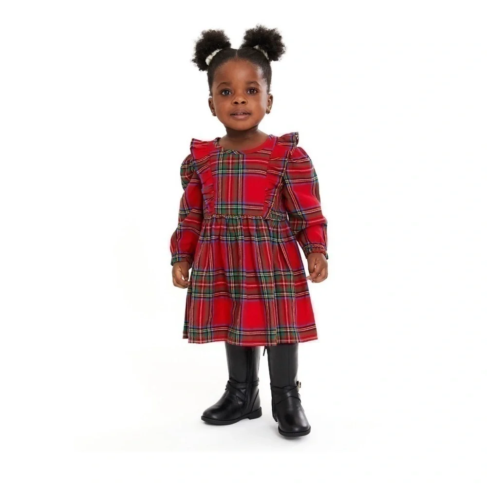 Baby Girls Plaid Dress Outfit with Matching Tights size 6-9 M